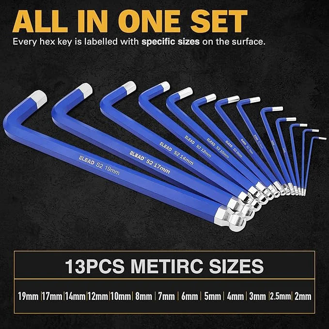 ELEAD Jumbo Hex Key Allen Wrench Set 13-Piece Metric 2-19mm