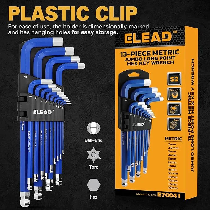 ELEAD Jumbo Hex Key Allen Wrench Set 13-Piece Metric 2-19mm