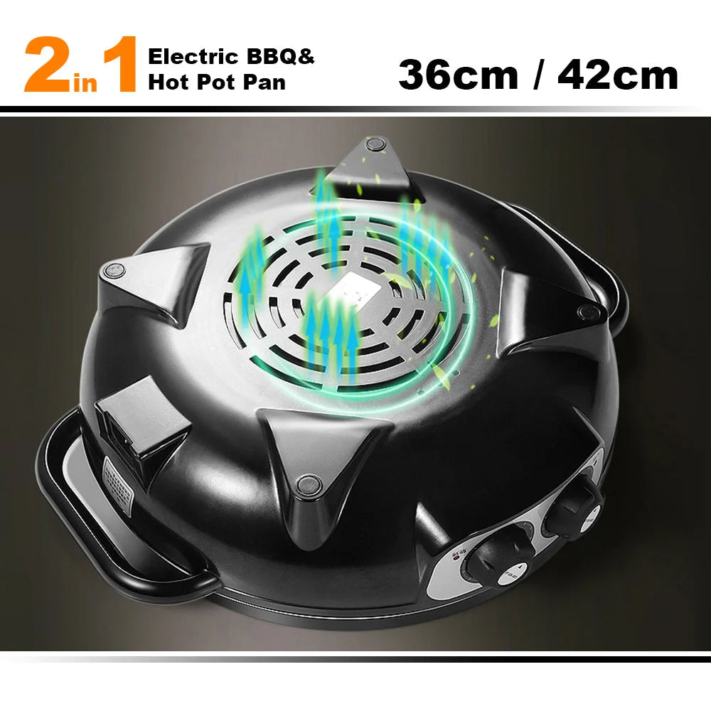 Electric 2 In 1 Non-Stick BBQ Plate Hot Pot Pan For Party