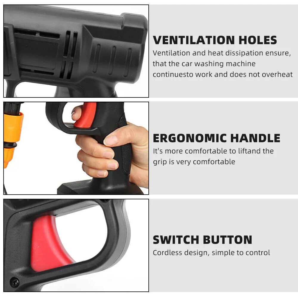 Electric Car Pressure Washer Cordless Spray Gun W/ 2
