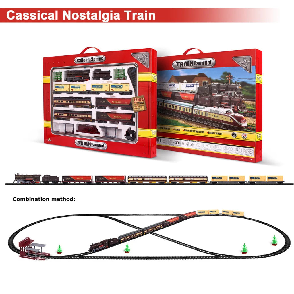 Electric Classic Toy Train Set Vehicle Rail Track Carriages