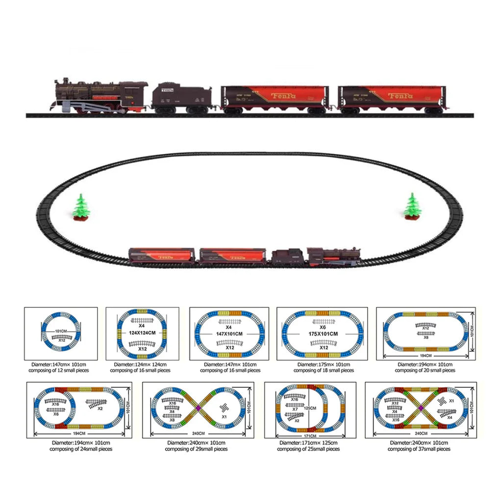 Electric Classic Toy Train Set Vehicle Rail Track Carriages