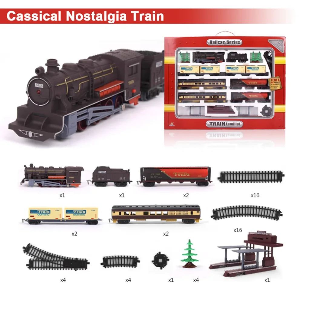 Electric Classic Toy Train Set Vehicle Rail Track Carriages