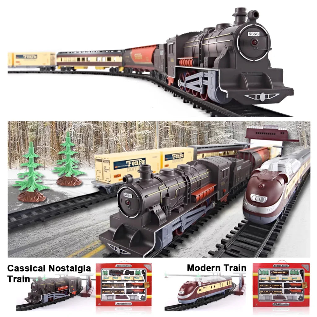 Electric Classic Toy Train Set Vehicle Rail Track Carriages