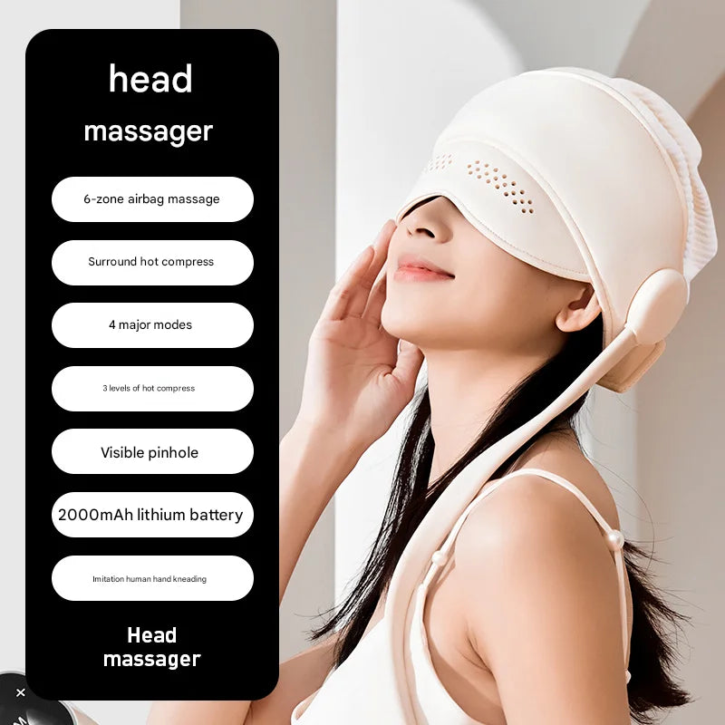 Electric Head Massage Hat with Inflatable Airbags - 6-Zone