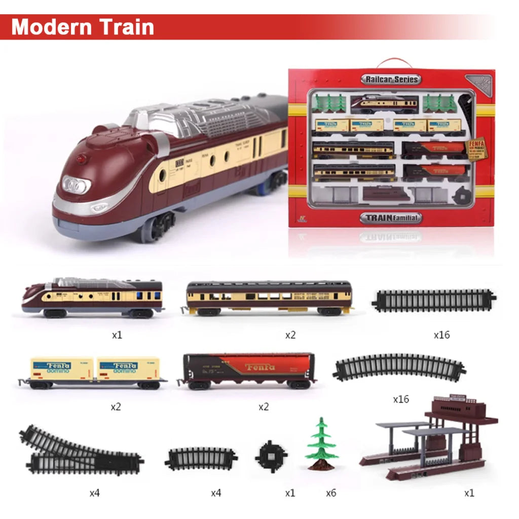 Electric Modern Toy Train Set Vehicle Rail Track Carriages