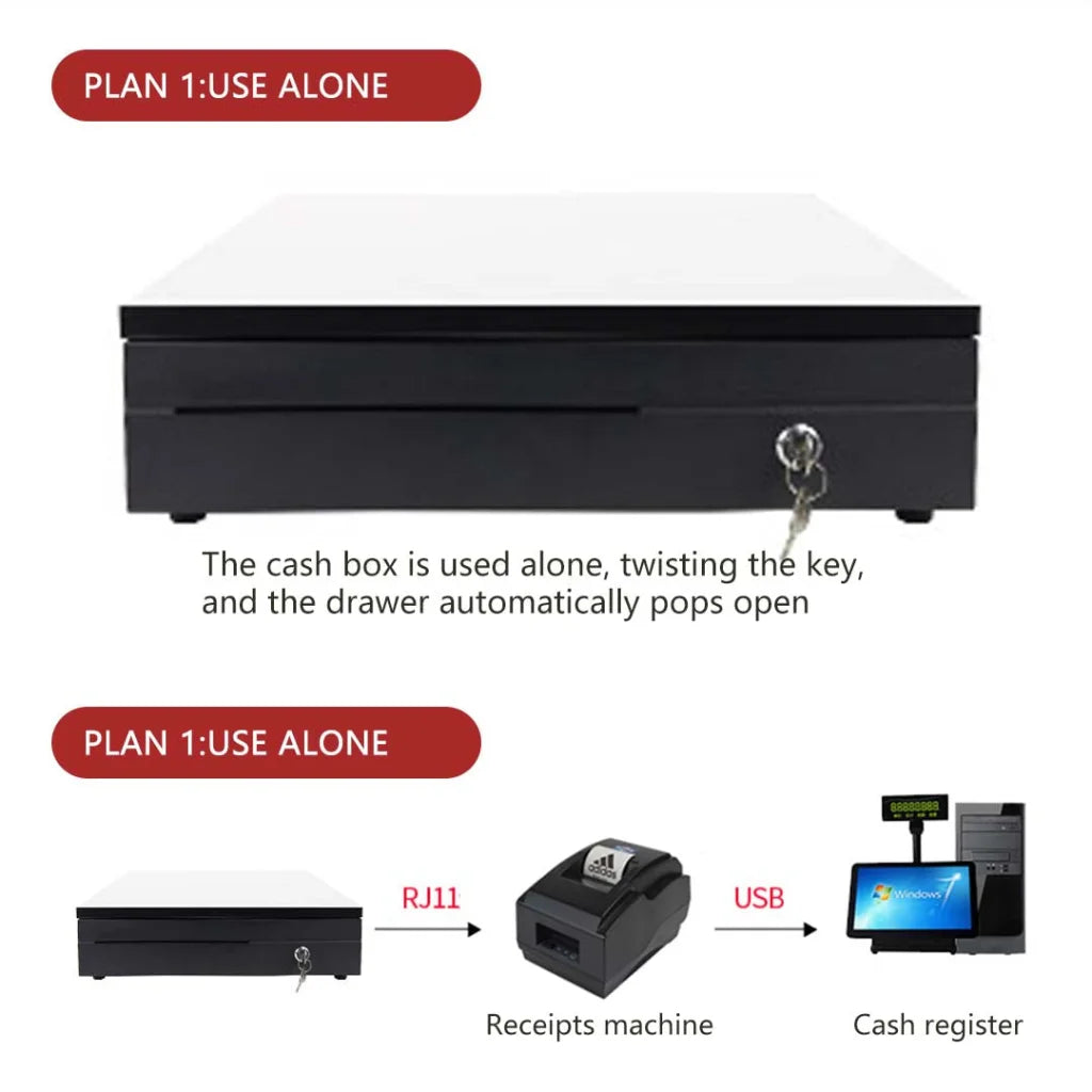 Electronic Cash Drawer Set Premium 2X Heavy Duty 4 Bills 8 Coins Cheque Slot POS 410 - Black