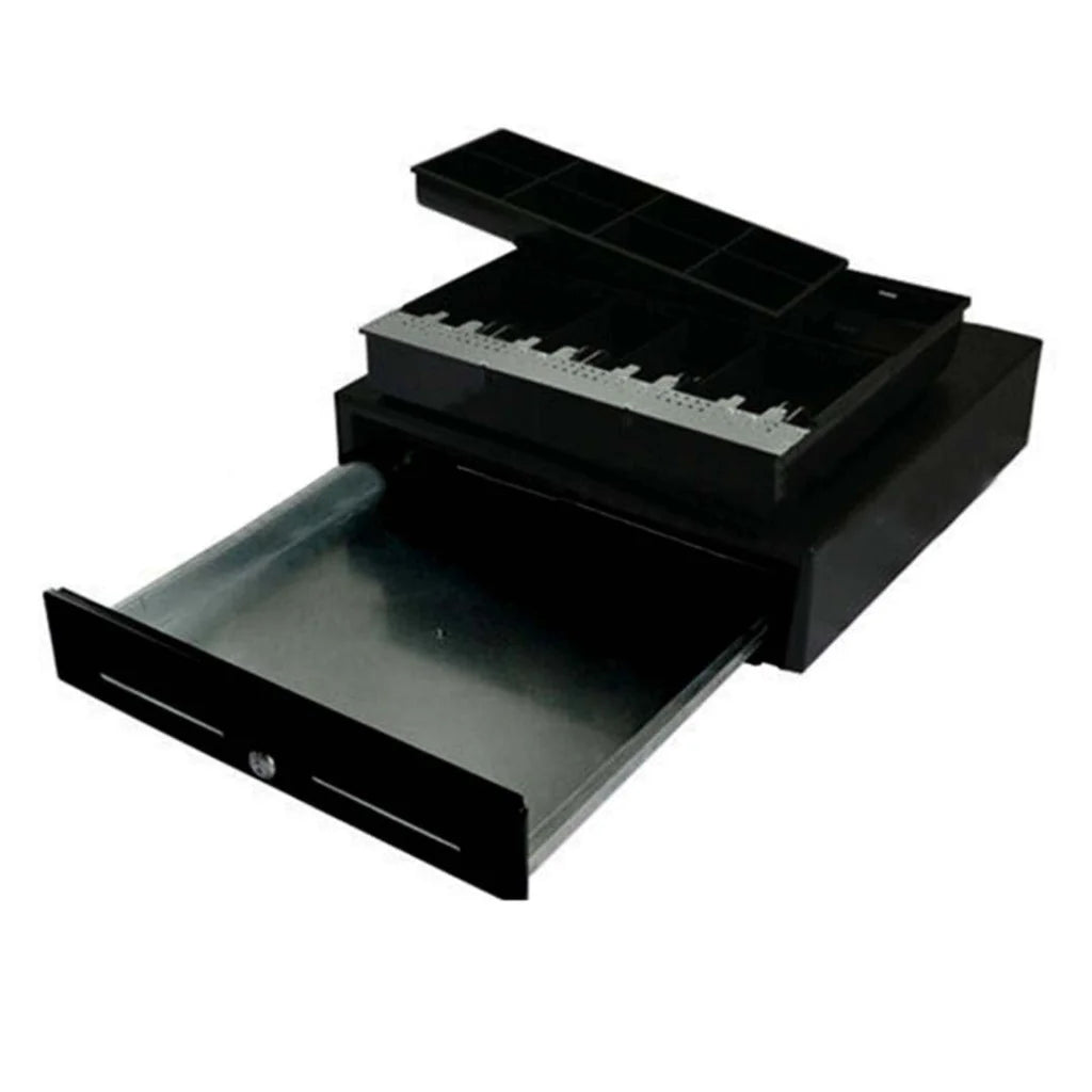 Electronic Cash Drawer Set Premium 2X Heavy Duty 4 Bills 8 Coins Cheque Slot POS 410 - Black