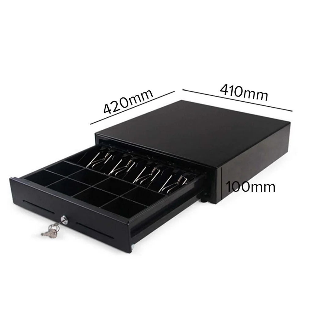 Electronic Cash Drawer Set Premium 2X Heavy Duty 4 Bills 8 Coins Cheque Slot POS 410 - Black