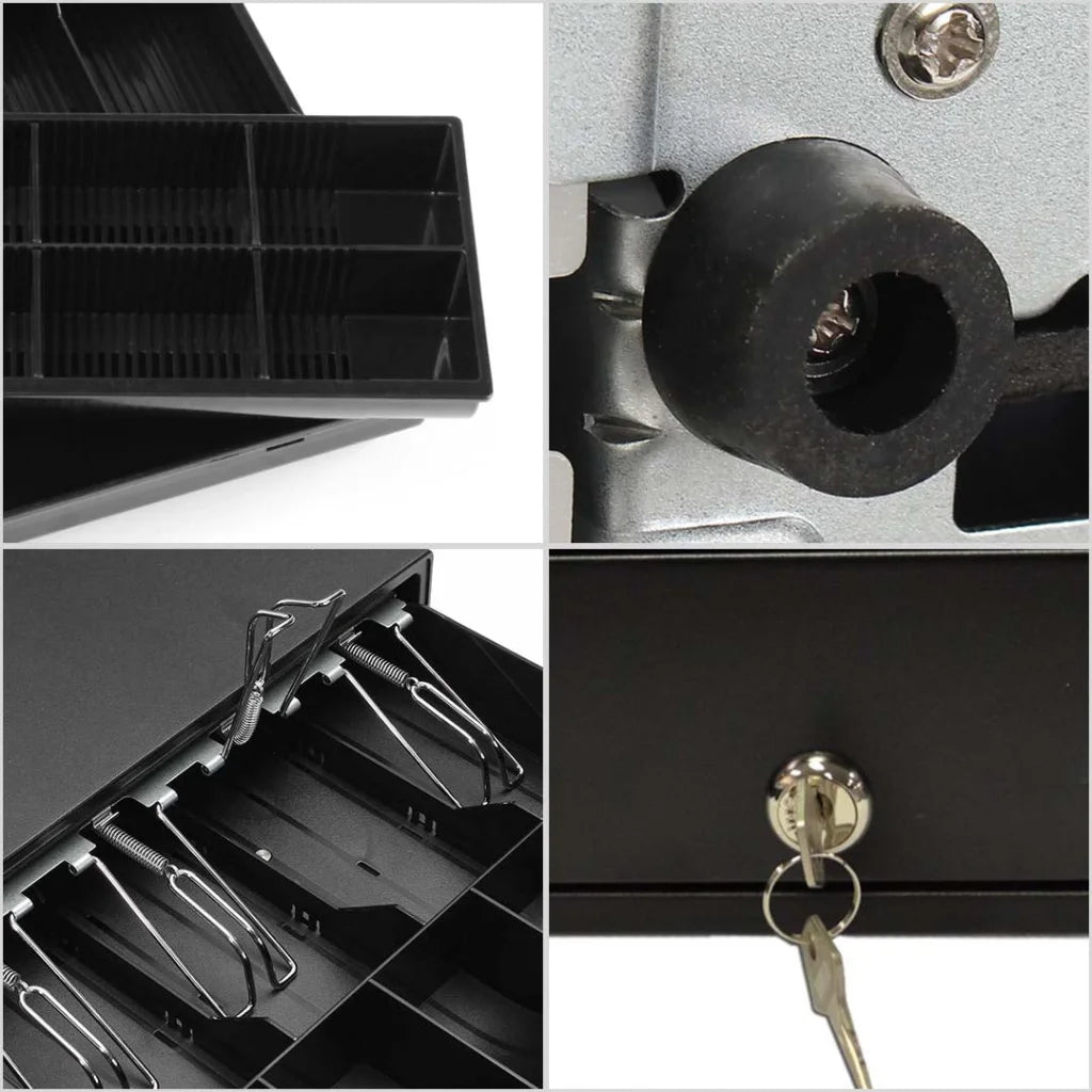 Electronic Cash Drawer Set Premium 2X Heavy Duty 4 Bills 8 Coins Cheque Slot POS 410 - Black