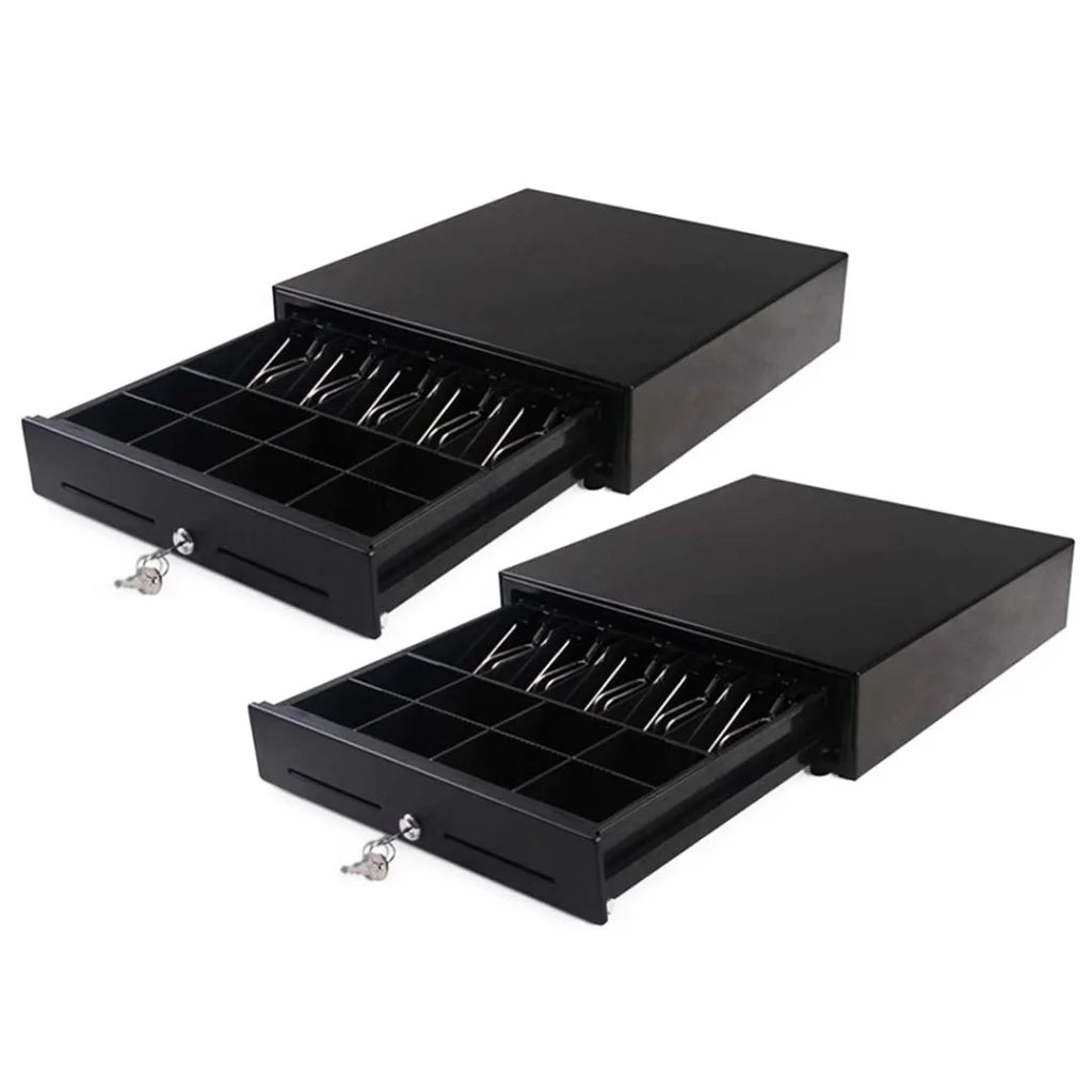 Electronic Cash Drawer Set Premium 2X Heavy Duty 4 Bills 8 Coins Cheque Slot POS 410 - Black