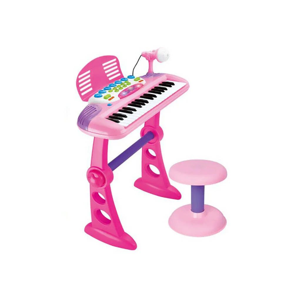 Electronic keyboard stand with tiered shelves and metal supports