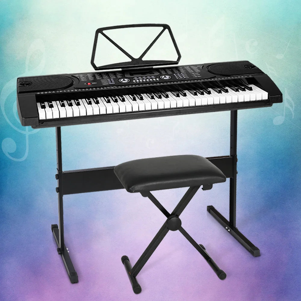 Electronic Piano Keyboard 61 Keys Digital with Stand, Stool - Black ...