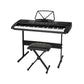 Black piano keyboard with control buttons and full keyboard layout