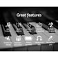 Black piano keyboard with keyboard keys and black music stand