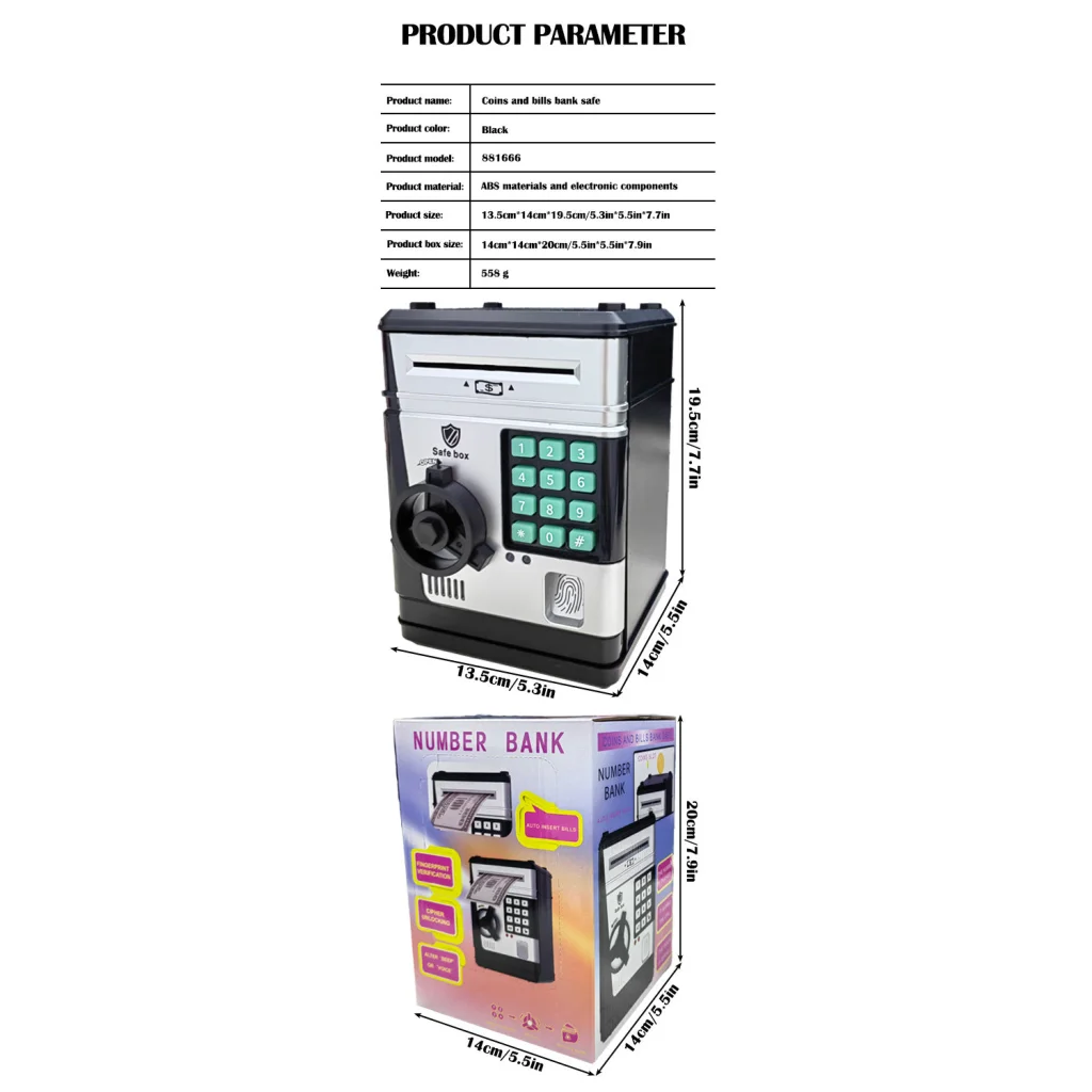 Electronic Piggy Bank Safe Box for Kids - Automatic Bill &