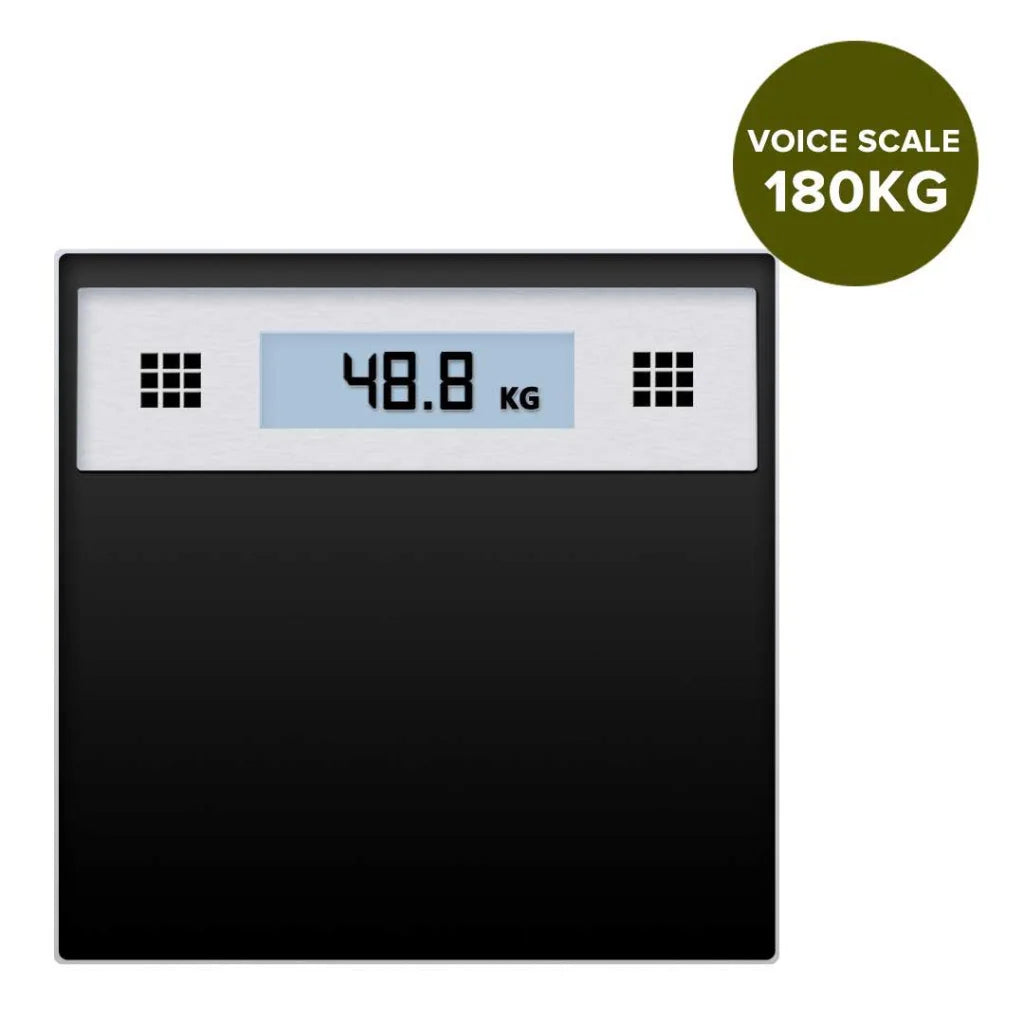 Electronic Talking Scale 180kg Fitness Weight Glass Bathroom Scale LCD Display - Stainless - Premium