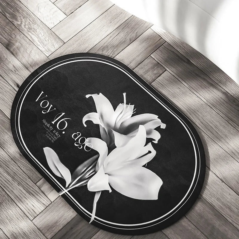 Elegant Floral Print Absorbent Floor Mat - Quick Dry
