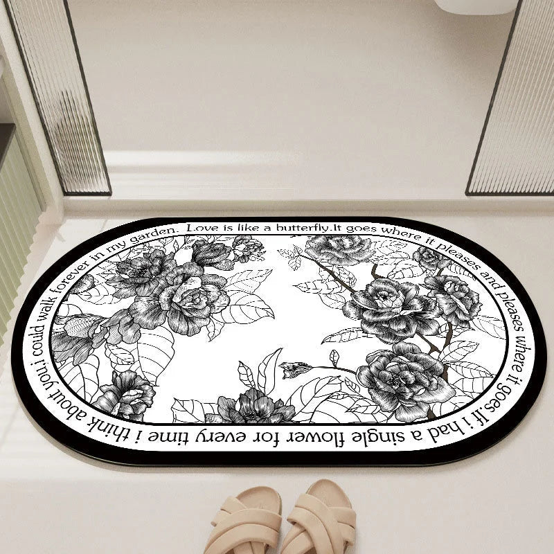 Elegant Floral Print Absorbent Floor Mat - Quick Dry