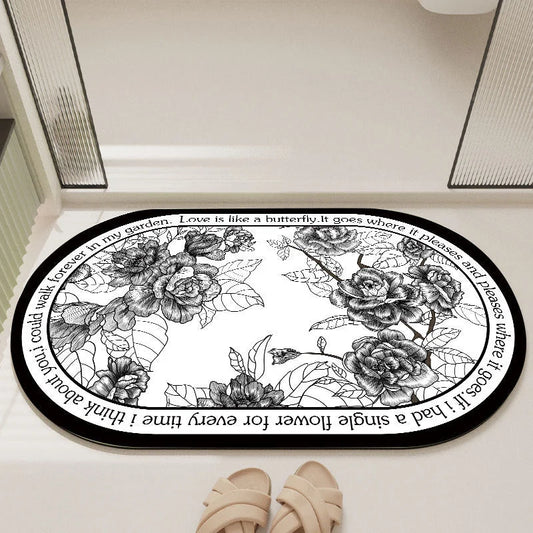 Elegant Floral Print Absorbent Floor Mat - Quick Dry