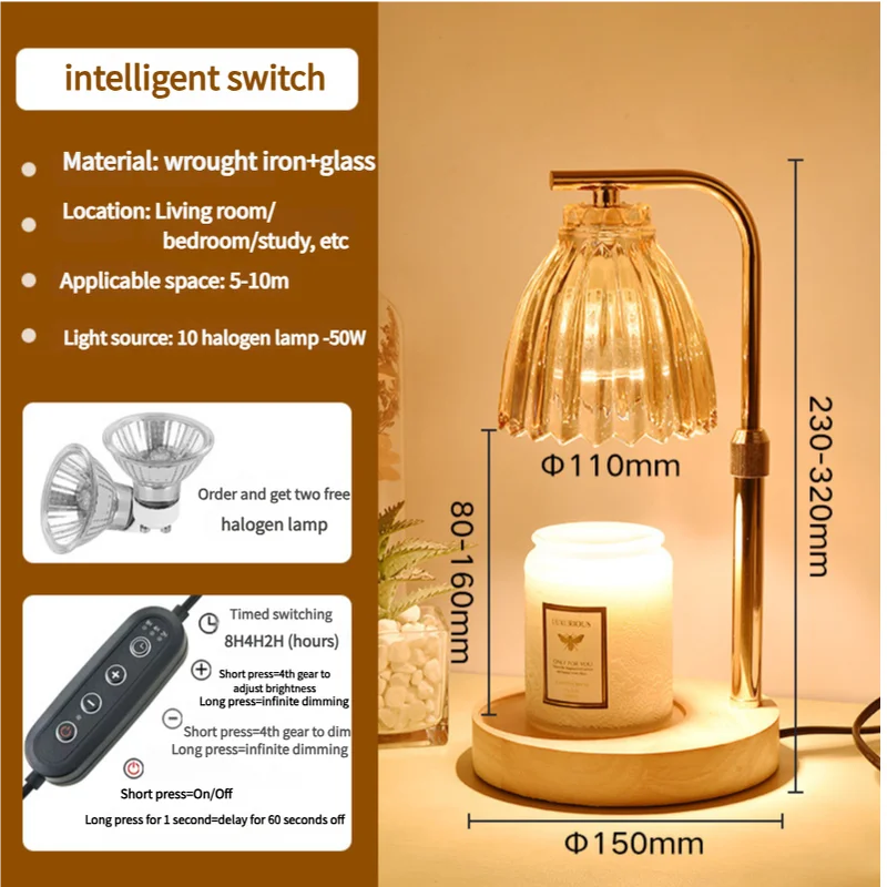 Elegant Gold Candle Warmer Lamp with Timer and Dimming