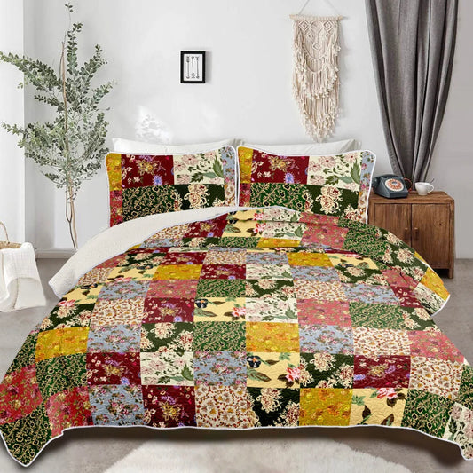 Elegant patchwork Quilted multicolour 3 Pc Bedspread &