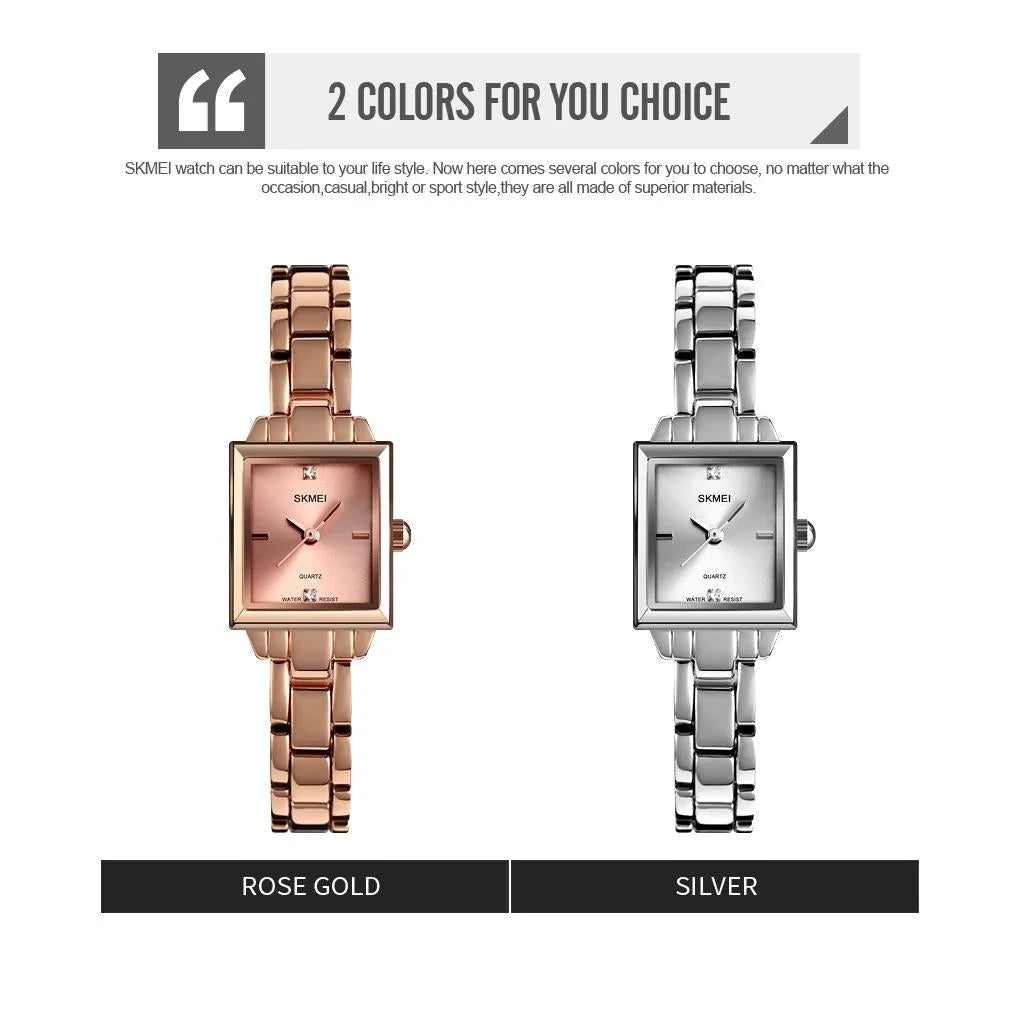 Elegant Square Quartz Watch for Women with Diamonds