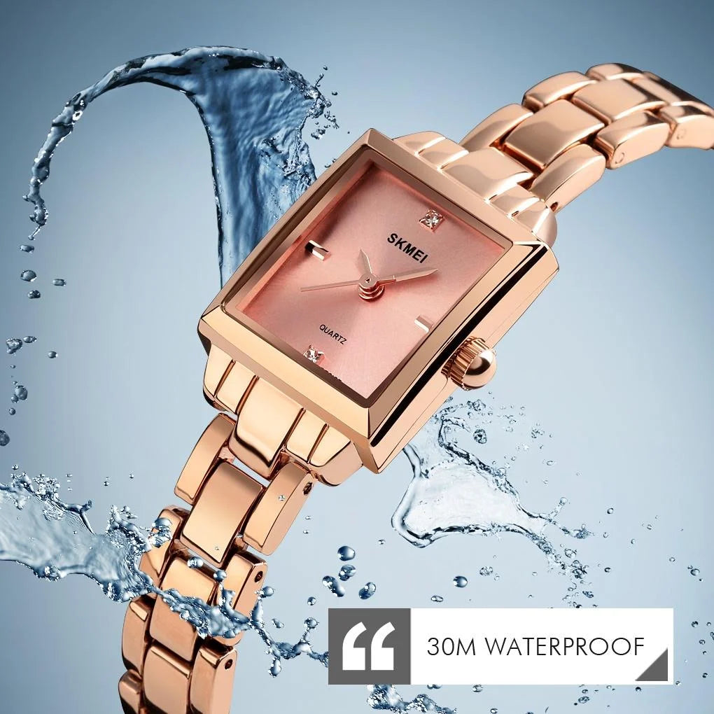 Elegant Square Quartz Watch for Women with Diamonds