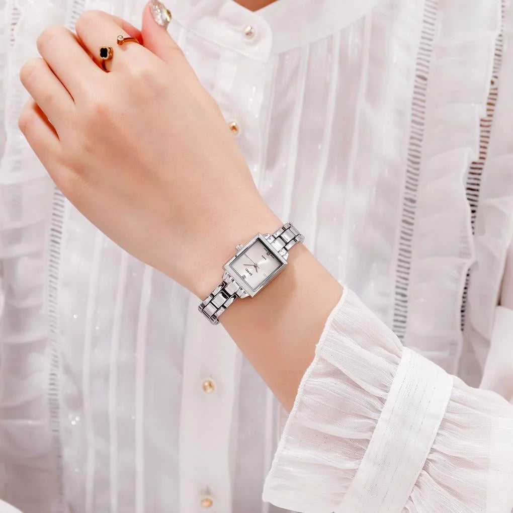 Elegant Square Quartz Watch for Women with Diamonds