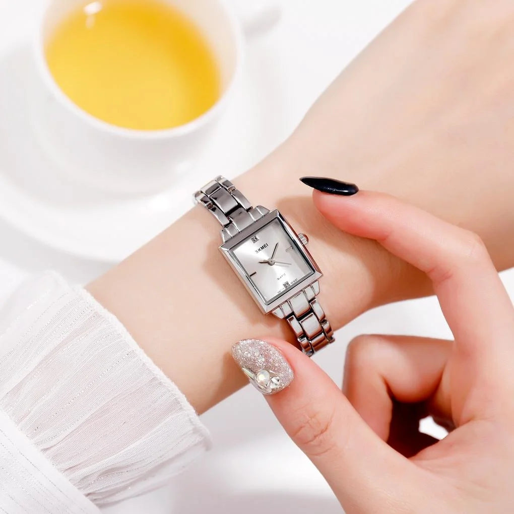 Elegant Square Quartz Watch for Women with Diamonds