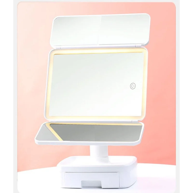 Elegant Tri-Fold Shell LED Vanity Mirror - Smart Makeup