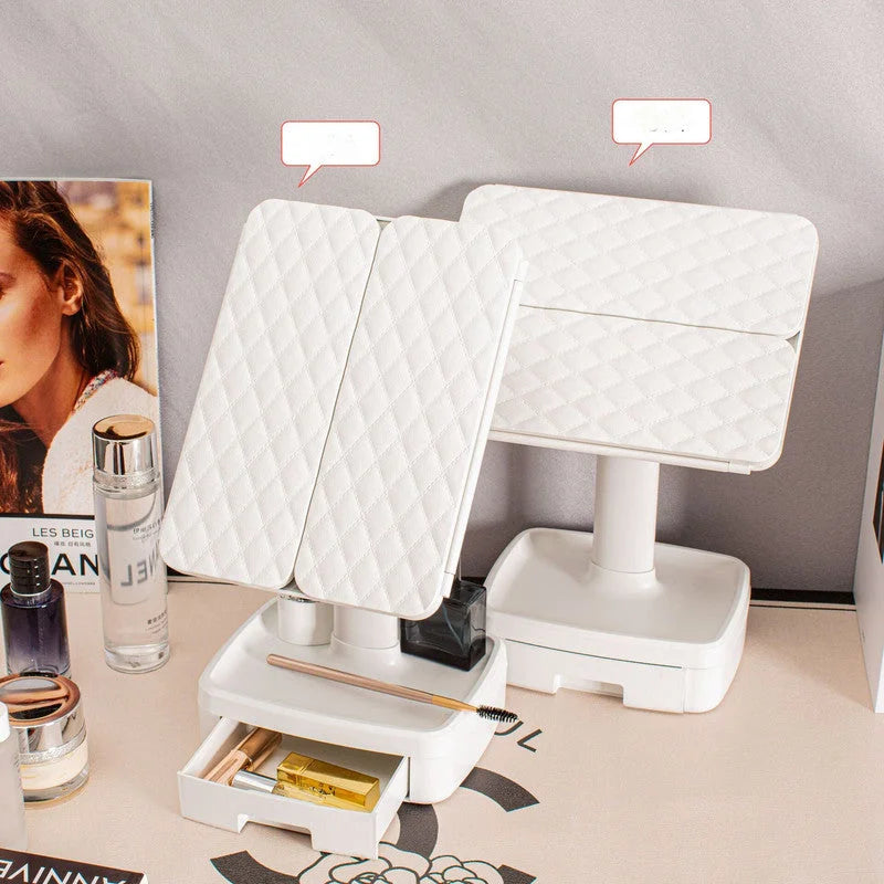 Elegant Tri-Fold Shell LED Vanity Mirror - Smart Makeup