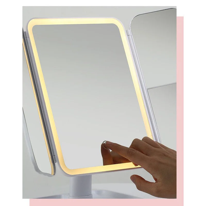 Elegant Tri-Fold Shell LED Vanity Mirror - Smart Makeup