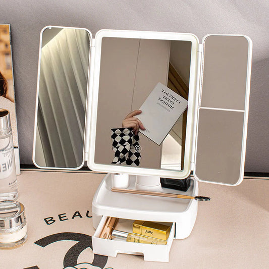 Elegant Tri-Fold Shell LED Vanity Mirror - Smart Makeup