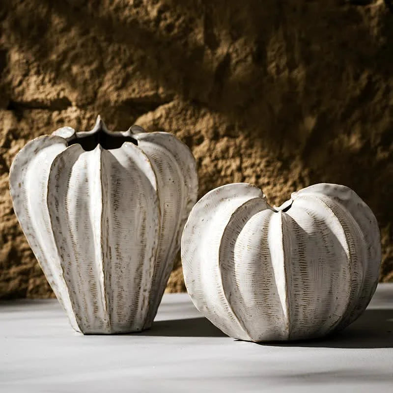 Elegant White Ceramic Pumpkin-Shaped Vase – Modern