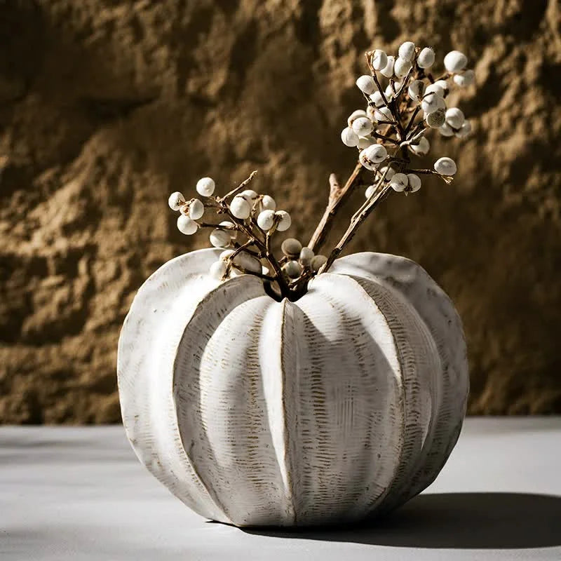 Elegant White Ceramic Pumpkin-Shaped Vase – Modern