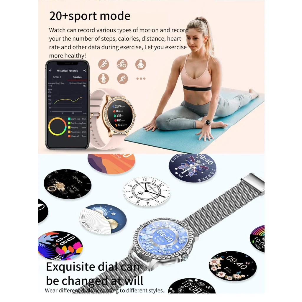Elegant Women’s Smartwatch,HD Touchscreen Bluetooth Calls