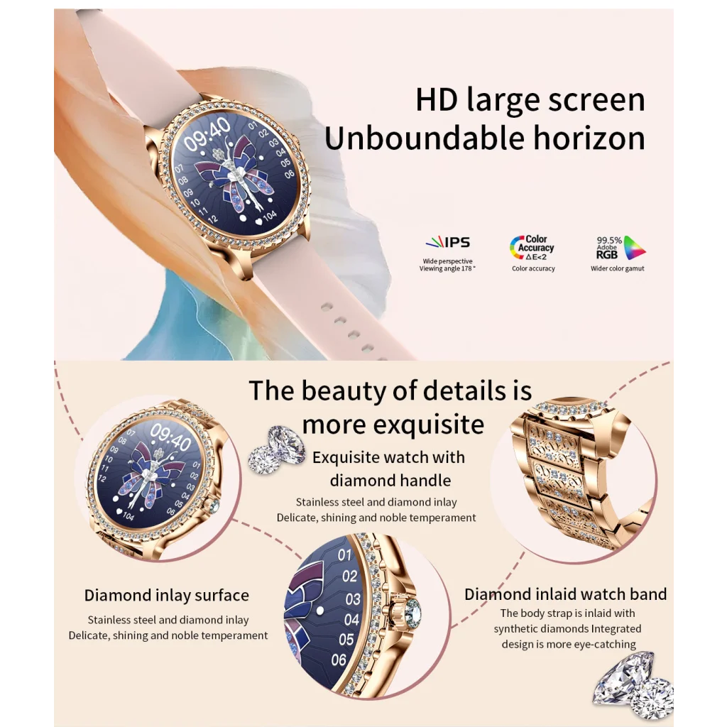 Elegant Women’s Smartwatch,HD Touchscreen Bluetooth Calls