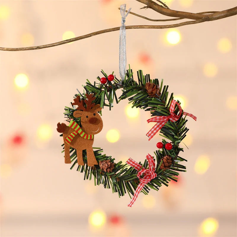 Elk Mini Christmas Wreath Ornaments (11cm) - Festive Santa