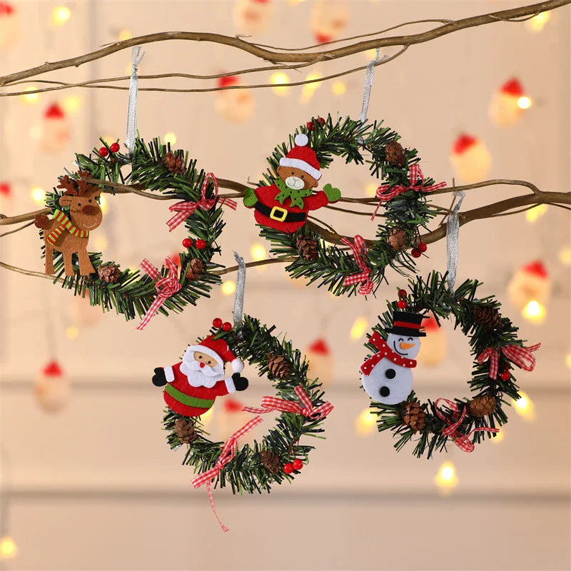Elk Mini Christmas Wreath Ornaments (11cm) - Festive Santa