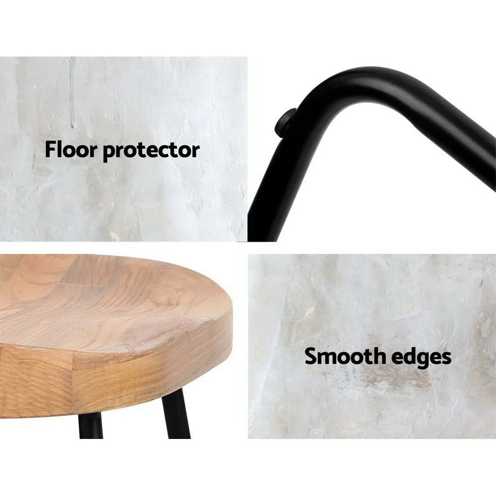 Elm Wood Backless Bar Stools (Set of 2) 65cm Black/Light