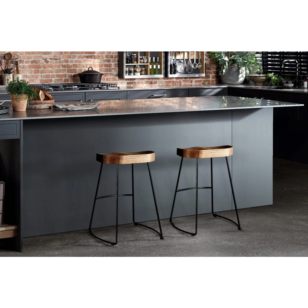 Elm Wood Backless Bar Stools (Set of 2) 65cm Black/Light