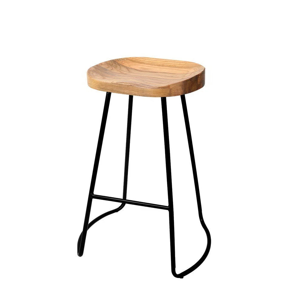 Elm Wood Backless Bar Stools (Set of 2) 65cm Black/Light