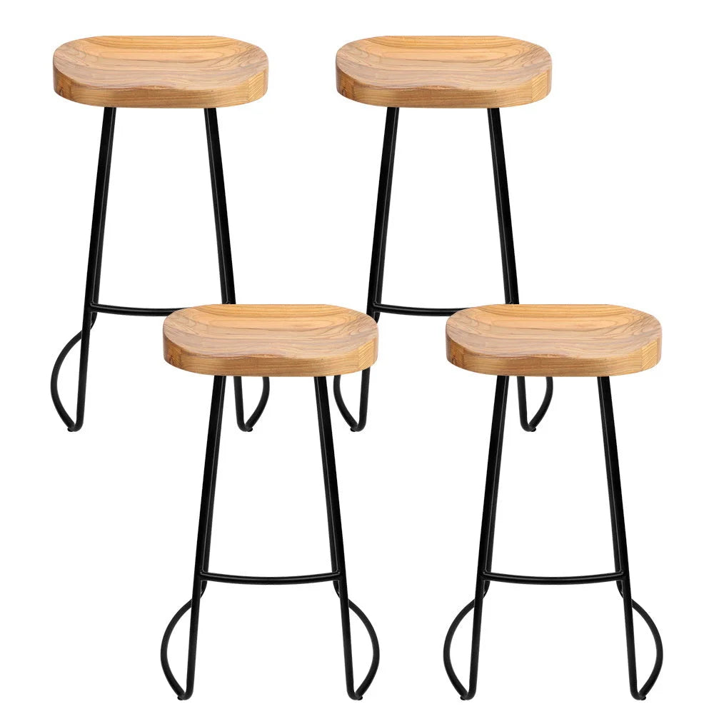 Elm Wood Backless Bar Stools Set of 4 - 75cm Black and Light Natural
