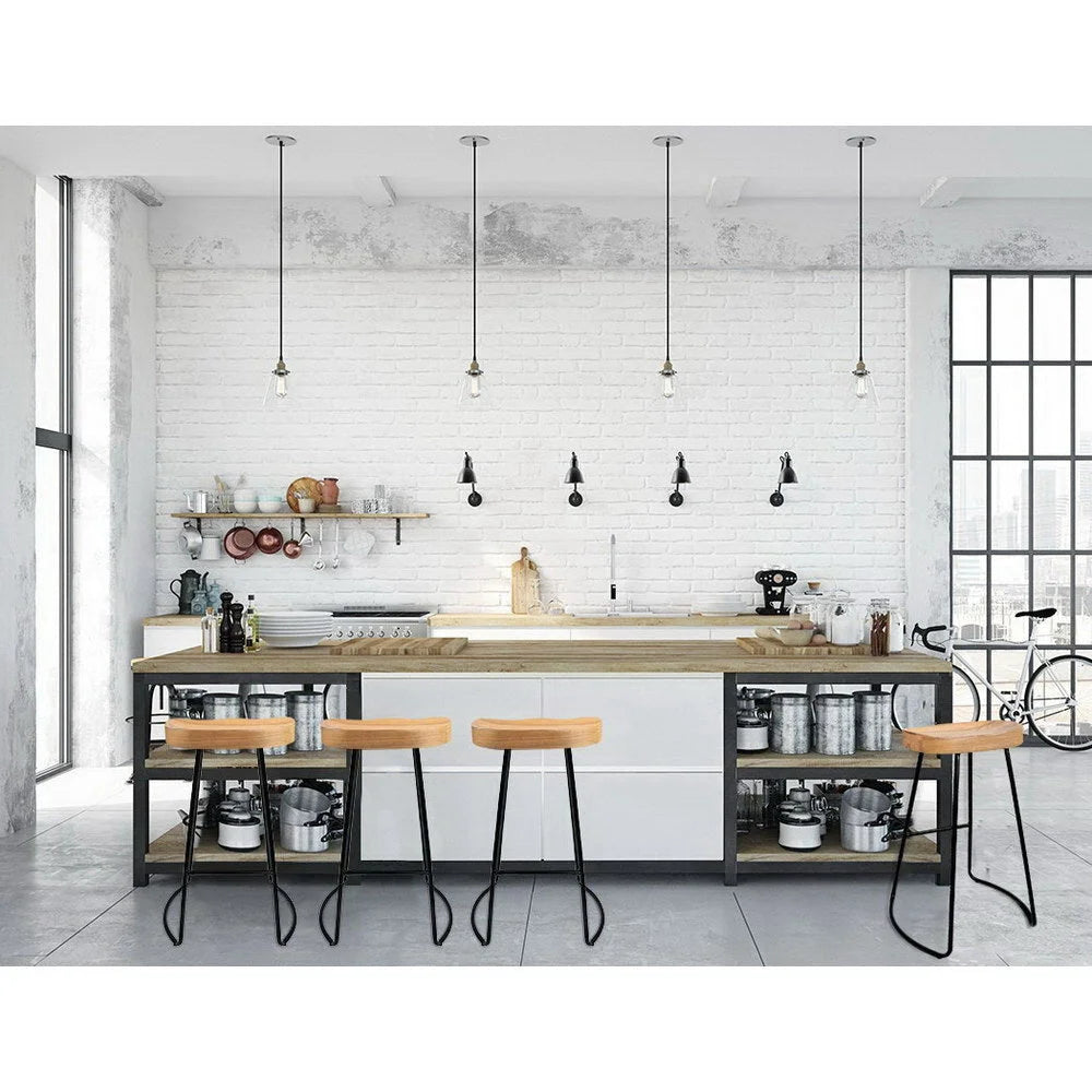 Elm Wood Backless Bar Stools Set of 4 - 75cm Black and Light Natural