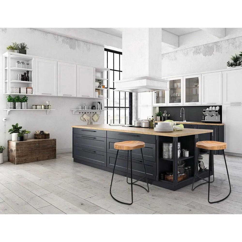 Elm Wood Backless Bar Stools Set of 4 - 75cm Black and Light Natural