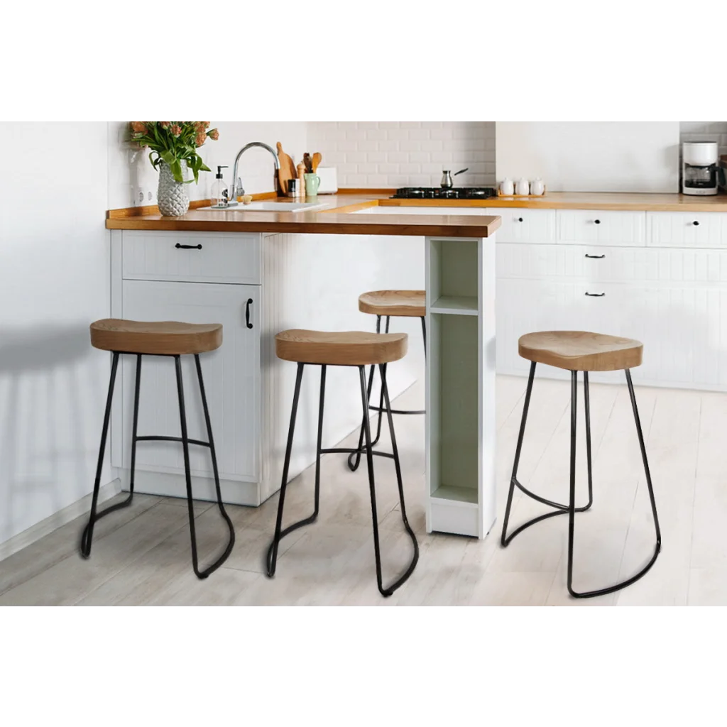 Elm Wood Backless Bar Stools Set of 4 - 75cm Black and Light Natural