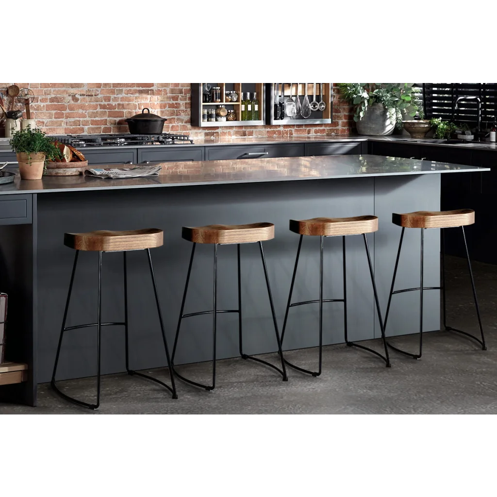 Elm Wood Backless Bar Stools Set of 4 - 75cm Black and Light Natural