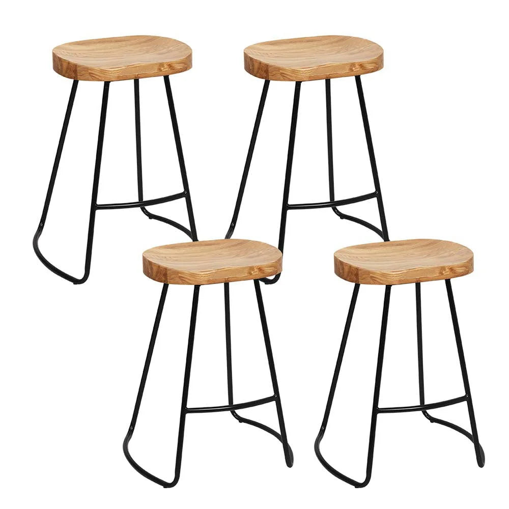 Elm Wood Backless Bar Stools Set of 4 - 75cm Black and Light Natural