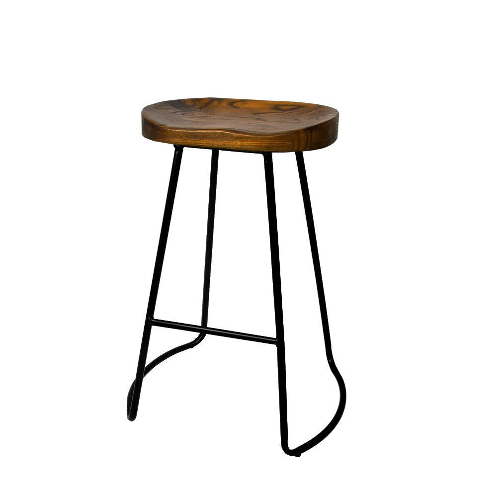 Elm Wood Bar Stools (Set of 2) Backless 65cm Black/Dark